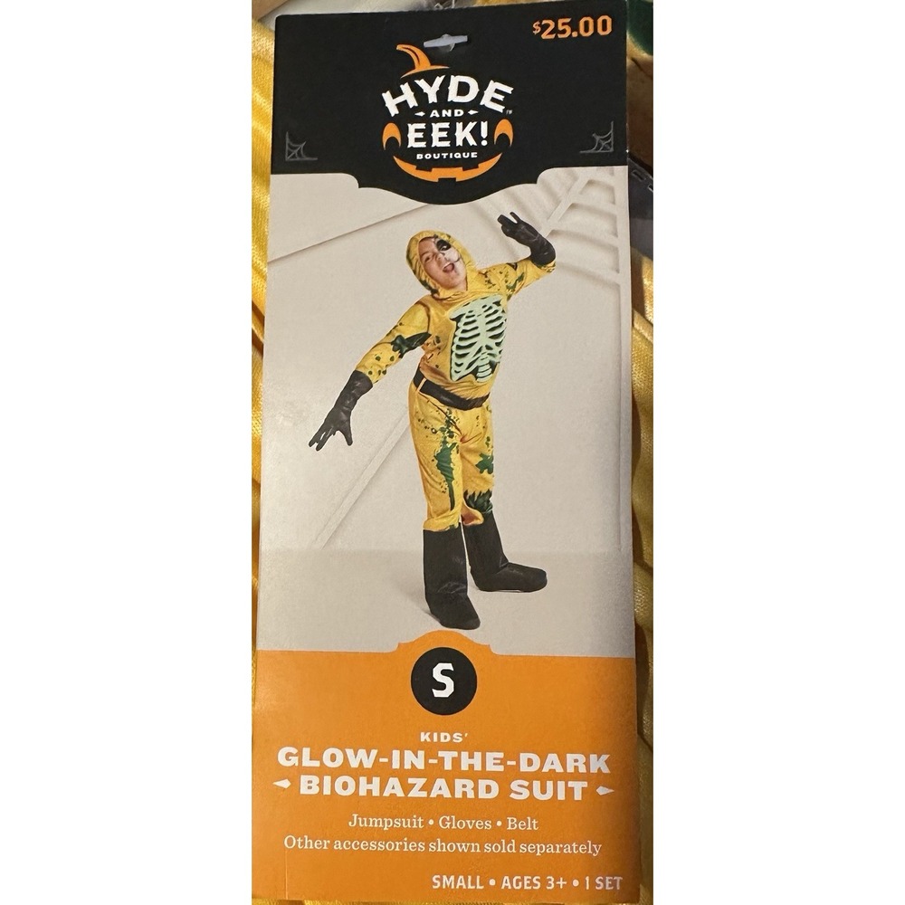 Kids Glow In The Dark Bio Hazard Halloween Costume New Size Small